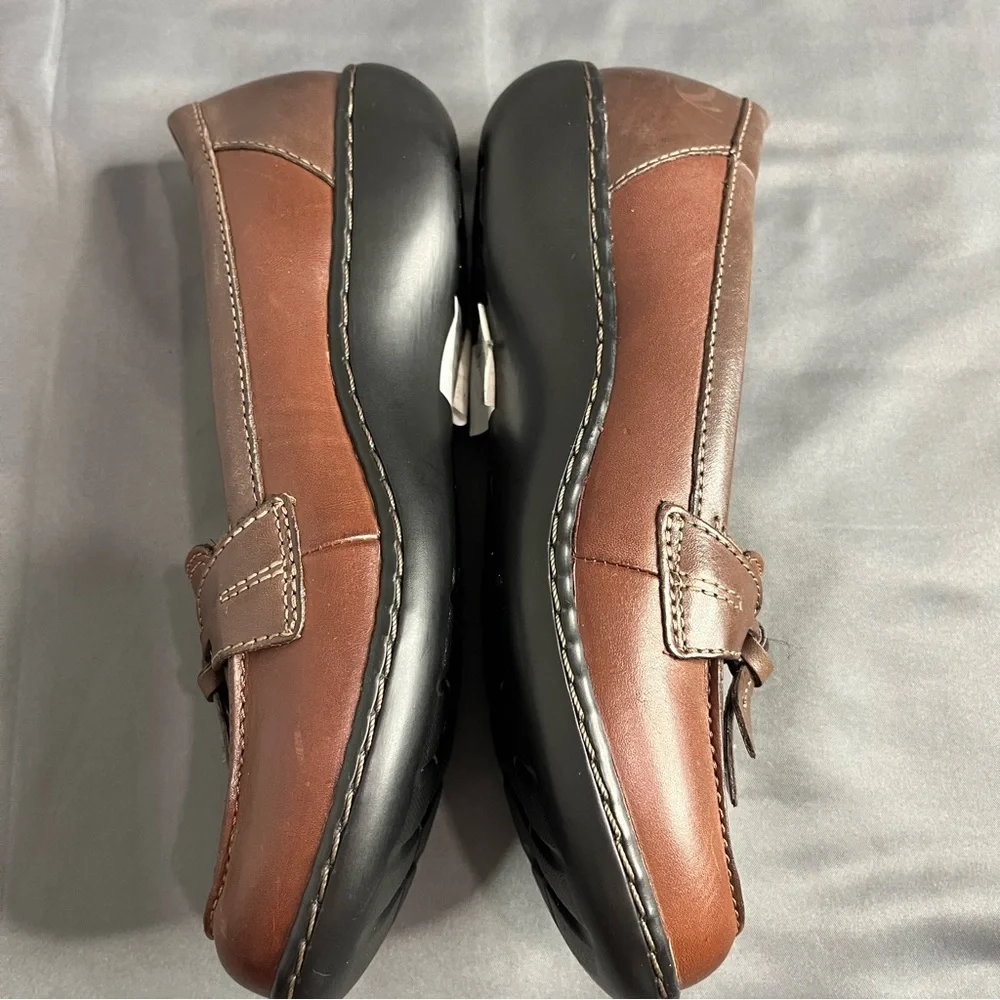 Clarks Ashland Bubble Loafers Slip On Comfort Brown Leather Women 6W Wide Petite - Picture 4 of 13
